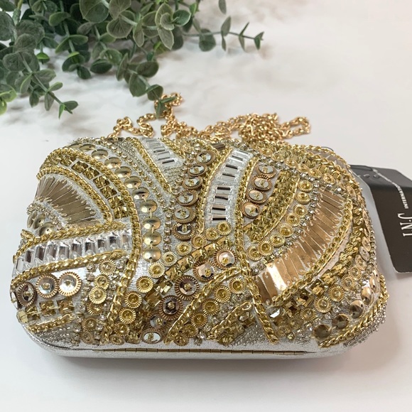 INC Jocelyn Beaded clutch Gold Chain Strap Bag Sequins Bag - Picture 10 of 11